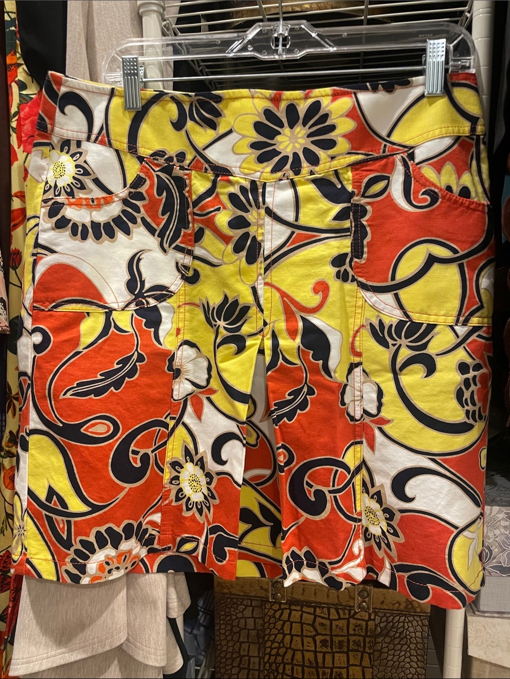 Ann Taylor Floral Mini Skirt in Orange, Yellow, Cream & Black